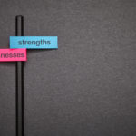 A signpost showing "strengths" in one direction, and "weaknesses" in another.