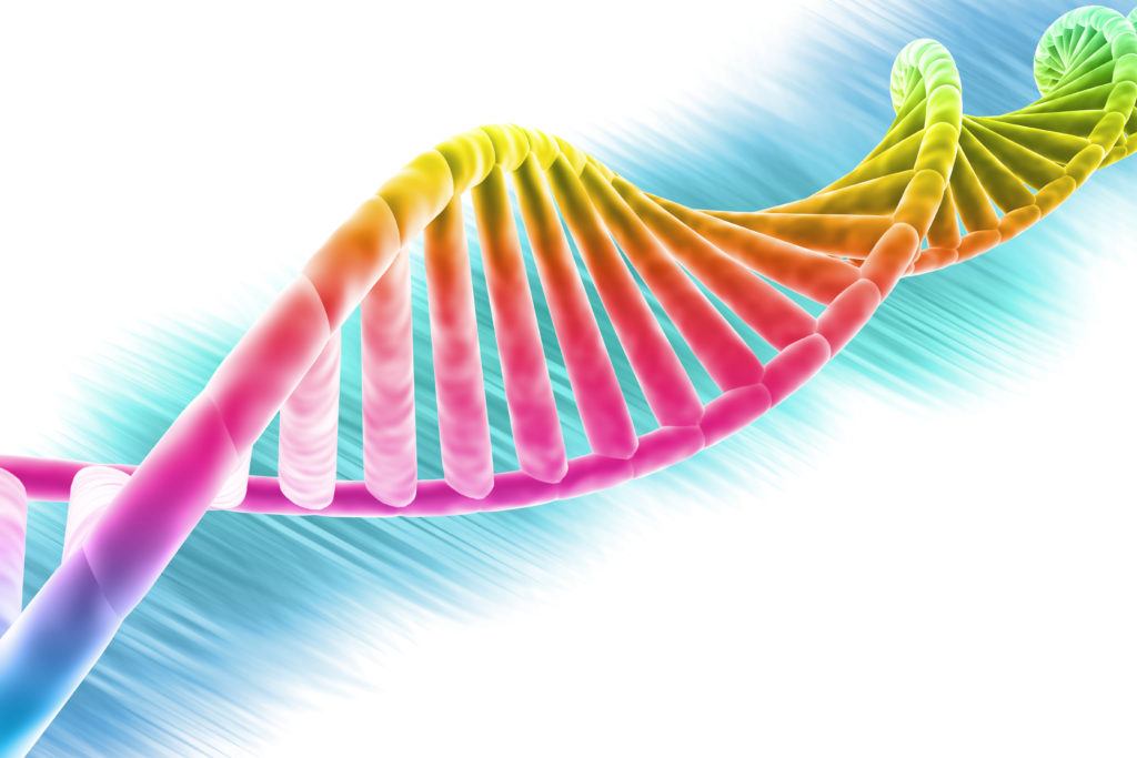 DNA double helix in psychedelic colors.