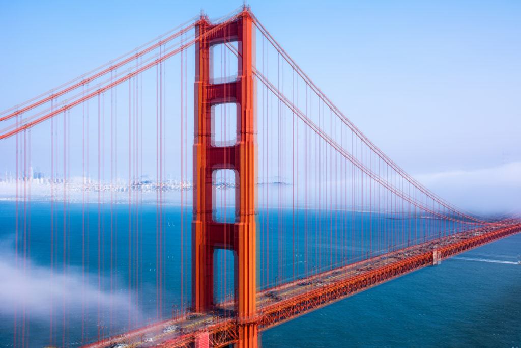 Distorted or blurred picture of the Golden Gate Bridge in California, USA.