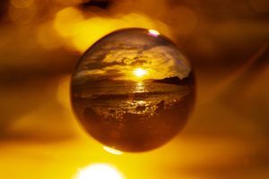 Sunset on the horizon in marbles