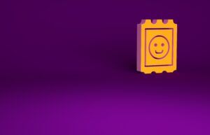 Orange LSD tab with smiley face on purple background